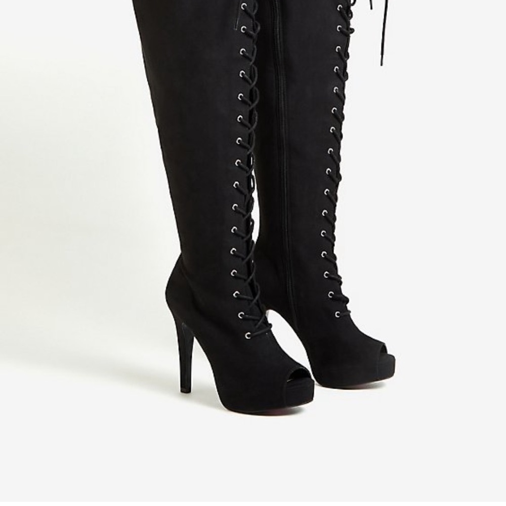 NWT sexy lace up thigh high boots